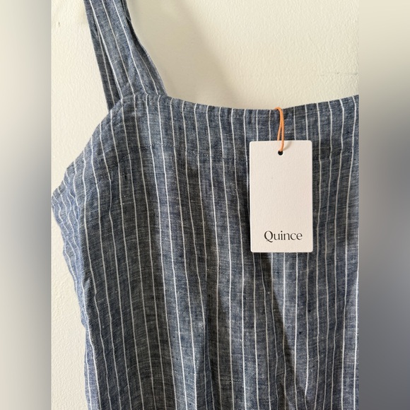 NWT Quince 100% European Linen Square Neck Blue and White Striped Jumpsuit - Picture 3 of 9